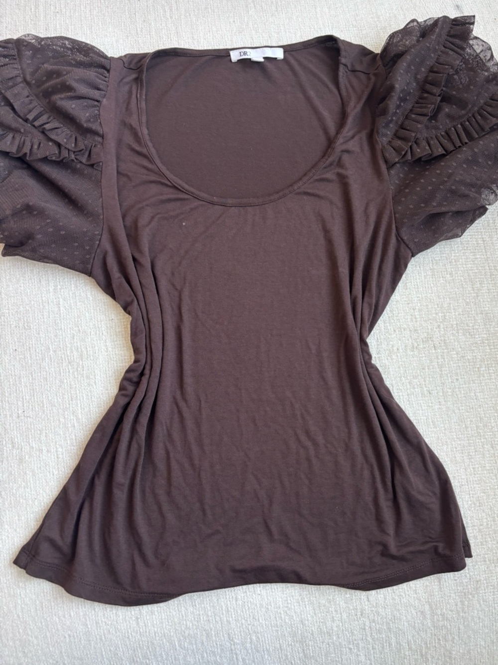 DR2 Chocolate Brown Puff Sleeve Scoop Neck Top